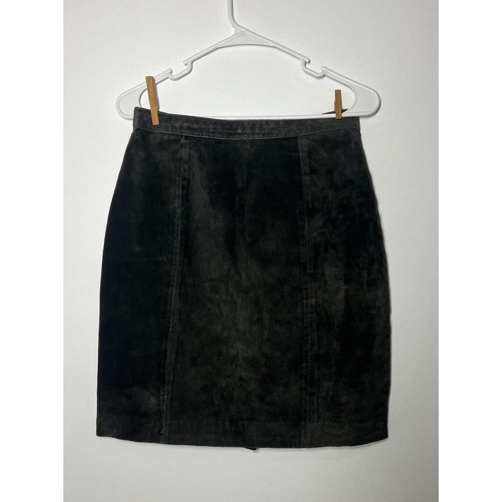 Vintage 90s Suede Leather Women's Gitano Black Button/Zip Mini Skirt Size 7/8